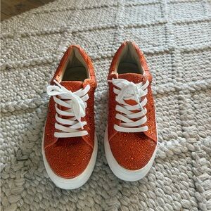 Orange Sequin Sneakers with White Laces